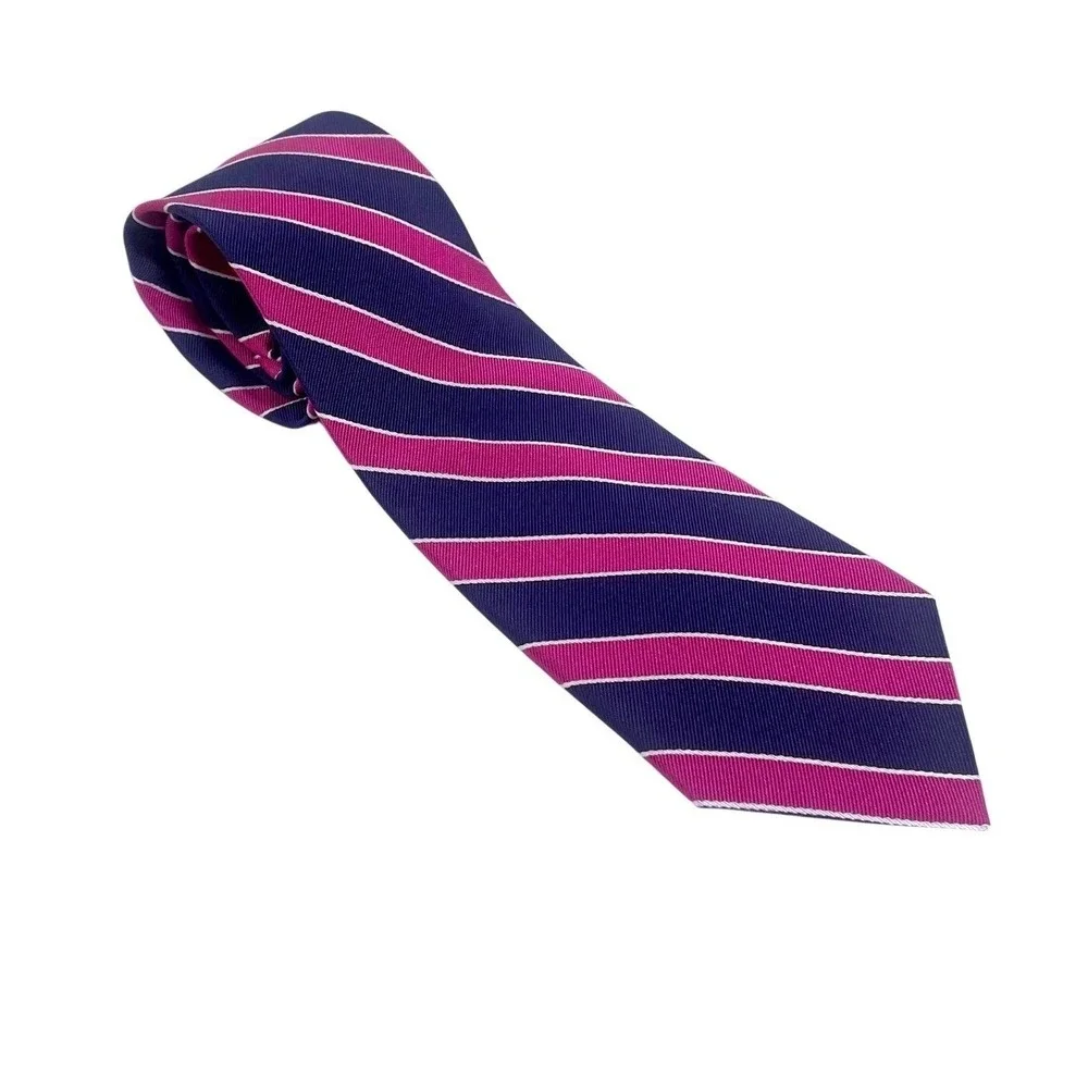 Lauren Ralph Lauren Silk‎ Repp Tie Stripe Navy Pink White Hand Made - Picture 4 of 16